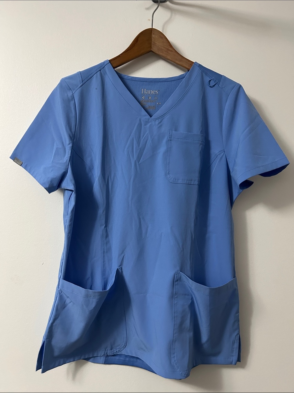 Hanes Women's V-Neck Short Sleeve Scrub Top in Light Blue